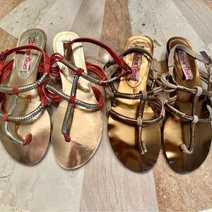 2 pair Metallic Strappy Sandals - Bronze and Pink 7.5